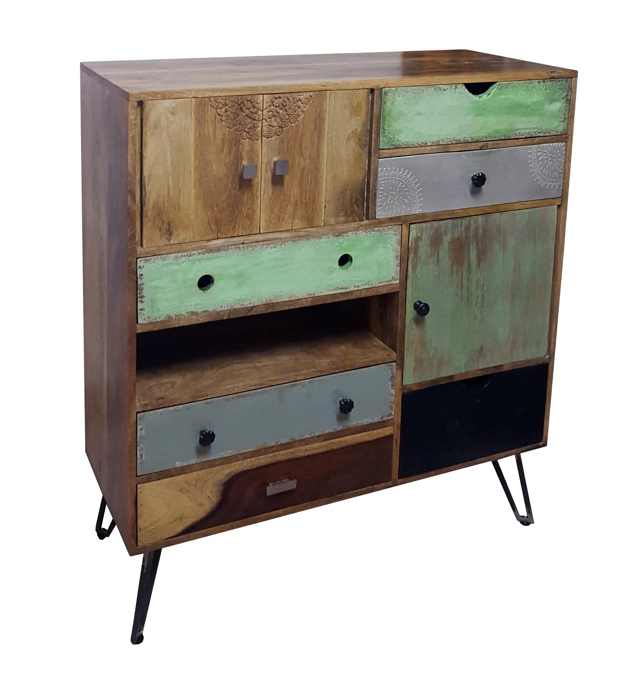 Mango Wood Multi Drawers Cabinet on Iron Leg - popular handicrafts